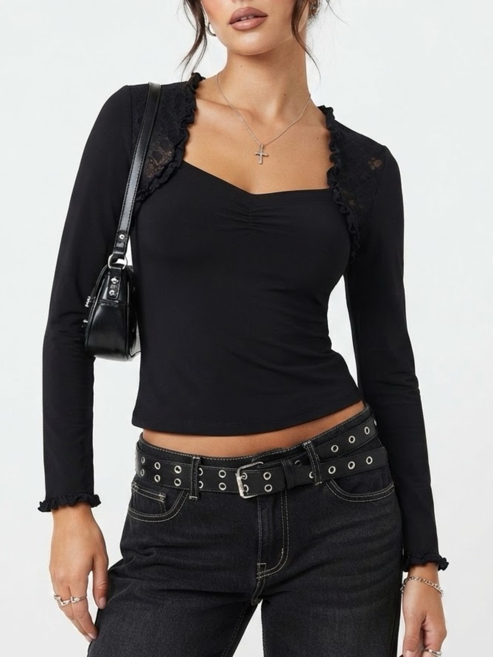 Y2K Black Long Sleeve Shrug Top Size S/M